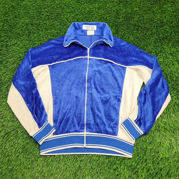 Vintage 80s LEVIS Olympic Track Jacket Large 21x24 USA Made Velour Blue White - Picture 1 of 16